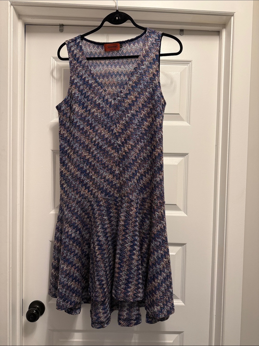 Missoni Sleeveless V-Neck Blue Patterned A-Line Dress